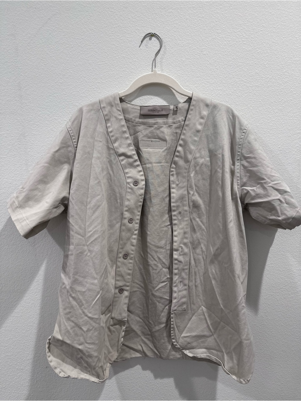 Essentials Light Gray Short-Sleeve Button-Front Baseball Jersey